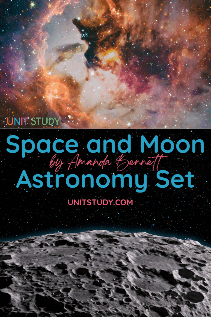 A homeschool astronomy set with two unit studies, the Space Unit Study Adventure™ and the Moon Download N Go® unit study. Out of this world adventure!